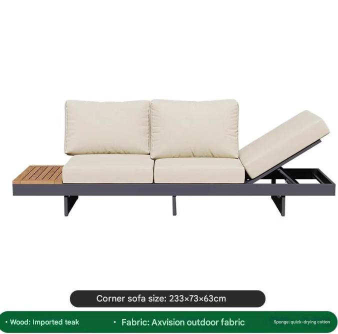 Modern Outdoor Teak & Aluminum Sofa Set – Waterproof Courtyard Lounge with Coffee Table