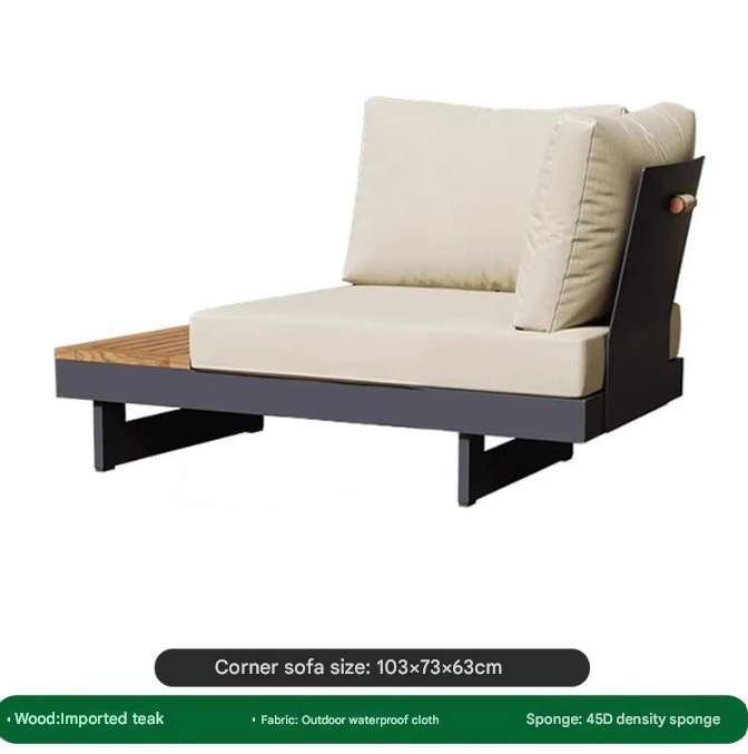 Modern Outdoor Teak & Aluminum Sofa Set – Waterproof Courtyard Lounge with Coffee Table