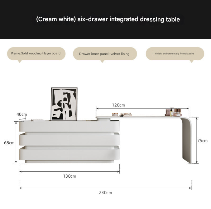 Black Luxury Dresser with Cloud Mirror & 6 Drawers – Modern Vanity Table Set
