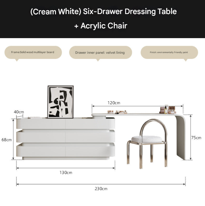 Black Luxury Dresser with Cloud Mirror & 6 Drawers – Modern Vanity Table Set