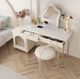 Modern Cream Dressing Table with LED Mirror & Side Cabinet – Nordic Vanity Set with Chair Option