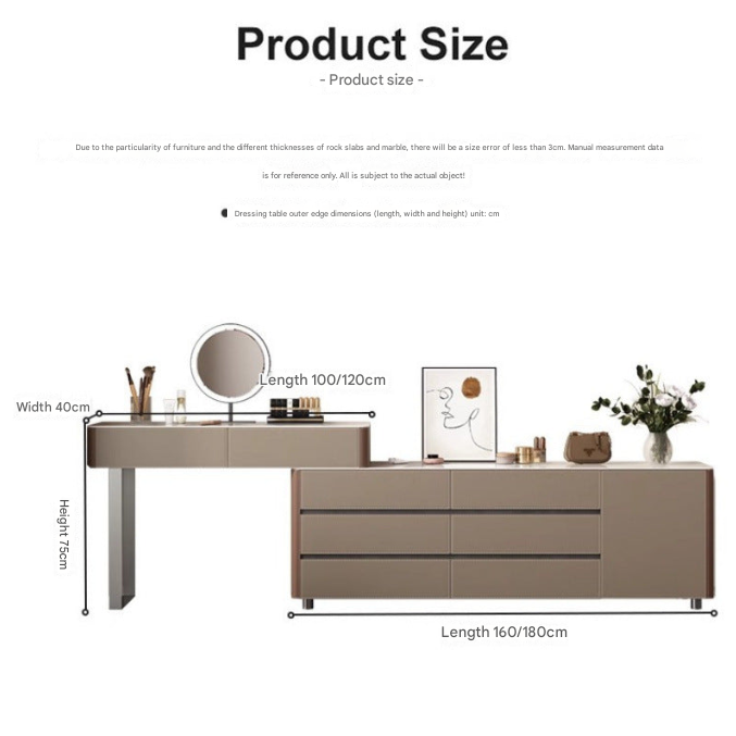 French Walnut Dressing Table with Rotating Extension & Drawer Cabinet – Modern Vanity for All Apartment Sizes