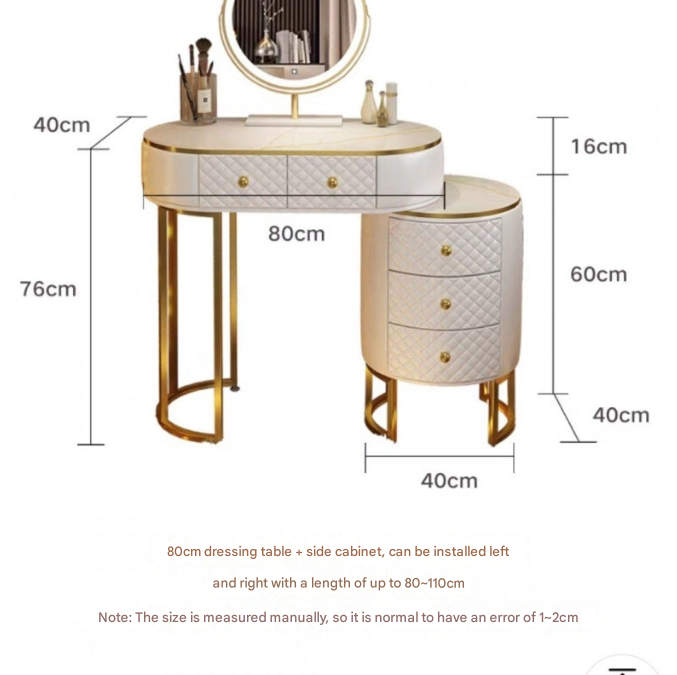 White Light Luxury Dressing Table with Smart Mirror & Cabinet – Modern Vanity Set for Bedroom