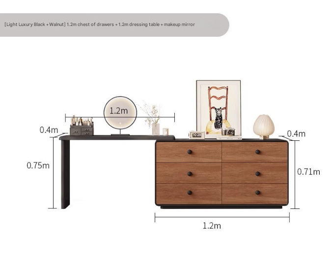 Modern Walnut Dressing Table with Drawers – Black Frame Vanity Unit with Mirror Option