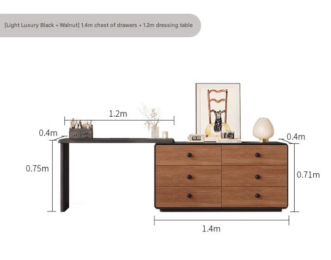 Modern Walnut Dressing Table with Drawers – Black Frame Vanity Unit with Mirror Option