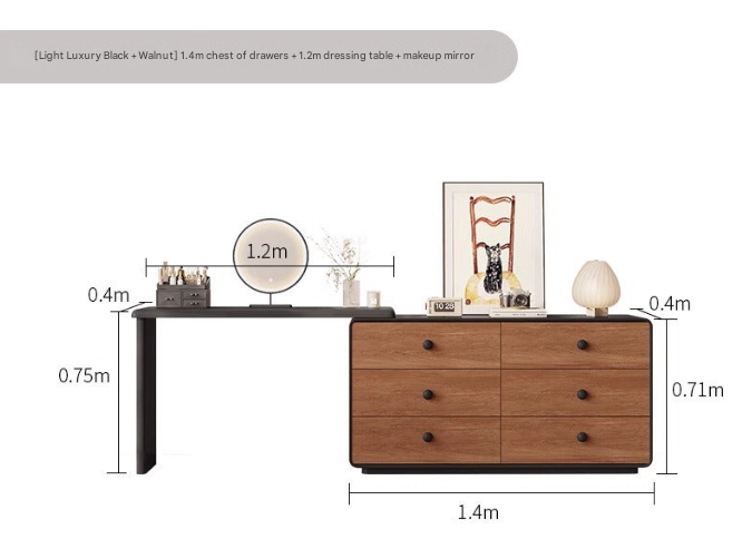 Modern Walnut Dressing Table with Drawers – Black Frame Vanity Unit with Mirror Option