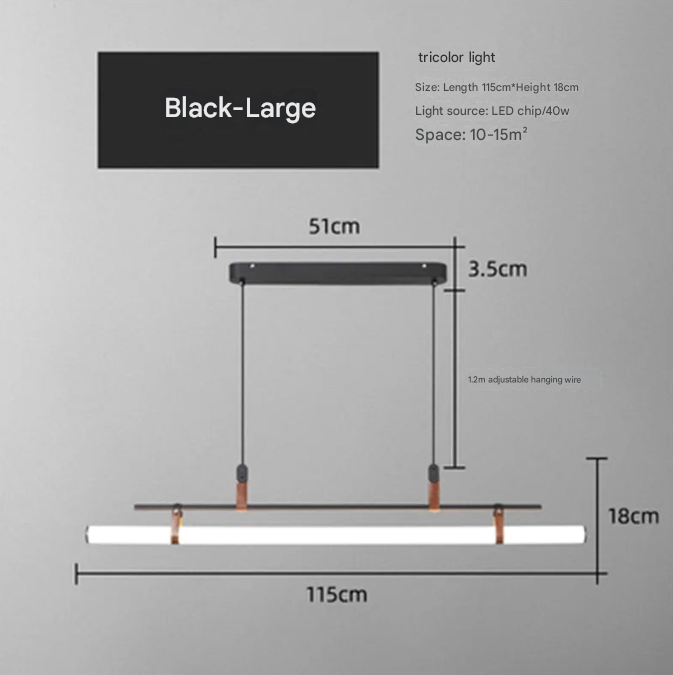 Gold Leather Strap LED Tube Pendant Light – Modern Linear Chandelier for Dining & Office