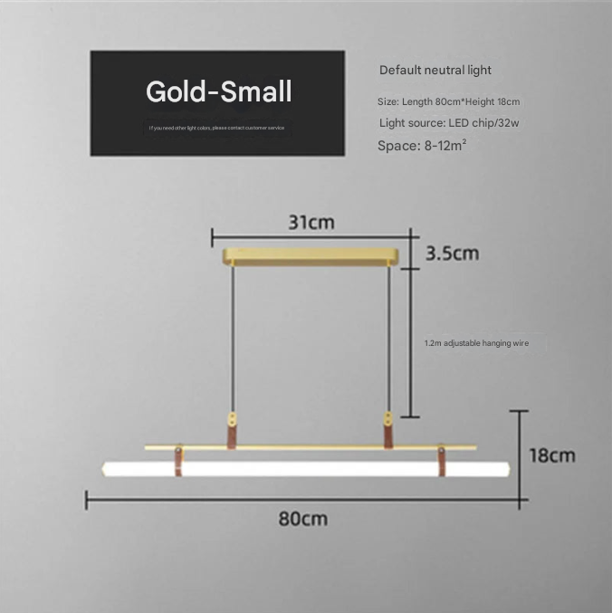 Gold Leather Strap LED Tube Pendant Light – Modern Linear Chandelier for Dining & Office