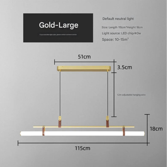 Gold Leather Strap LED Tube Pendant Light – Modern Linear Chandelier for Dining & Office