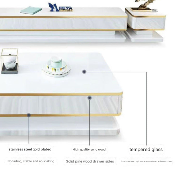 Postmodern Rock Board TV Cabinet & Coffee Table – Luxury Black & Gold Combo for Living Room