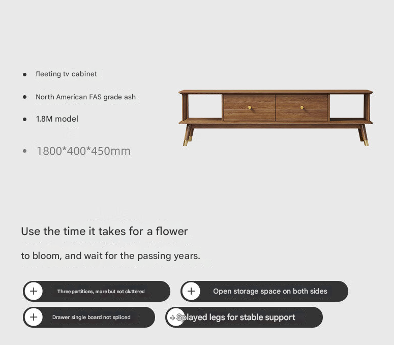 Nordic Solid Wood TV Stand with Coffee Table Set – Walnut Ash Media Unit for Modern Living Rooms