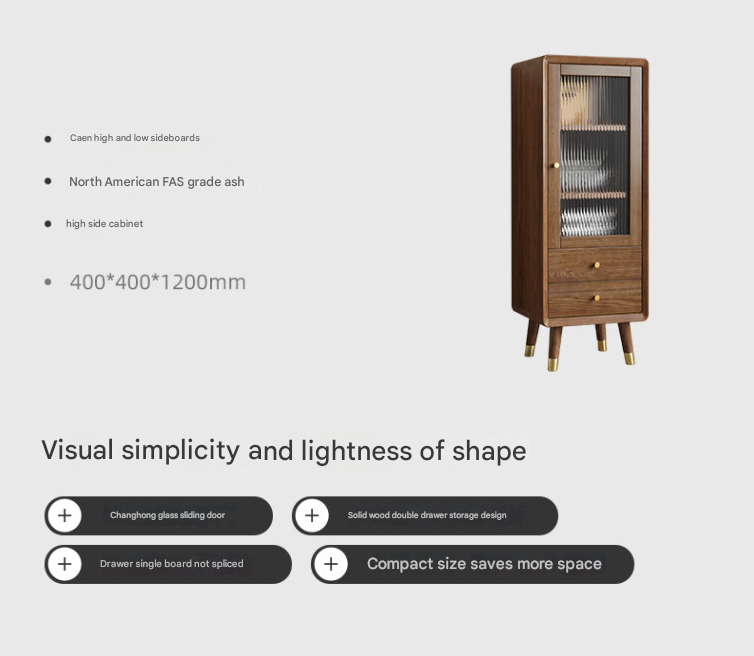 Nordic Solid Wood Side Cabinet Set – High & Low Ash Wood Storage Units for Modern Living Rooms
