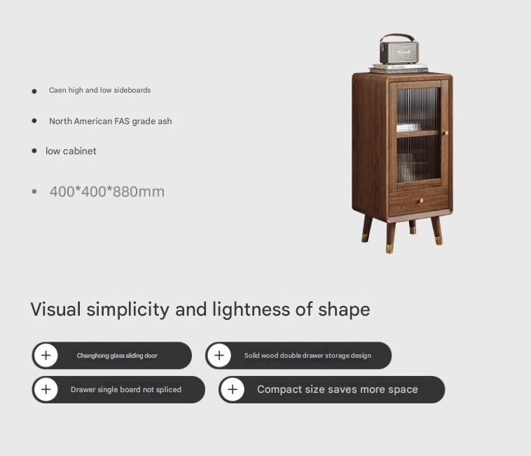 Nordic Solid Wood Side Cabinet Set – High & Low Ash Wood Storage Units for Modern Living Rooms