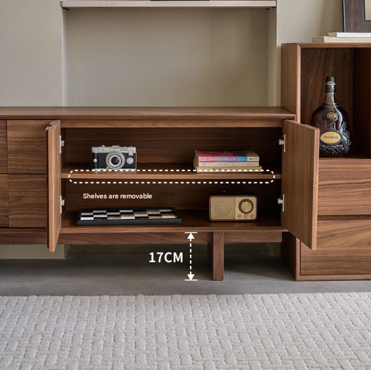 Retro Walnut Solid Wood TV Cabinet – Medieval French Style Floor-Standing Storage Unit for Living Rooms