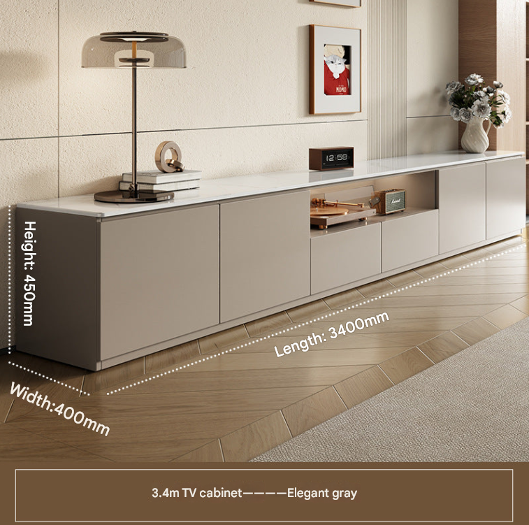 European Cream Style TV Cabinet – Modern Solid Wood Floor-Standing Media Unit with Storage for Living Rooms