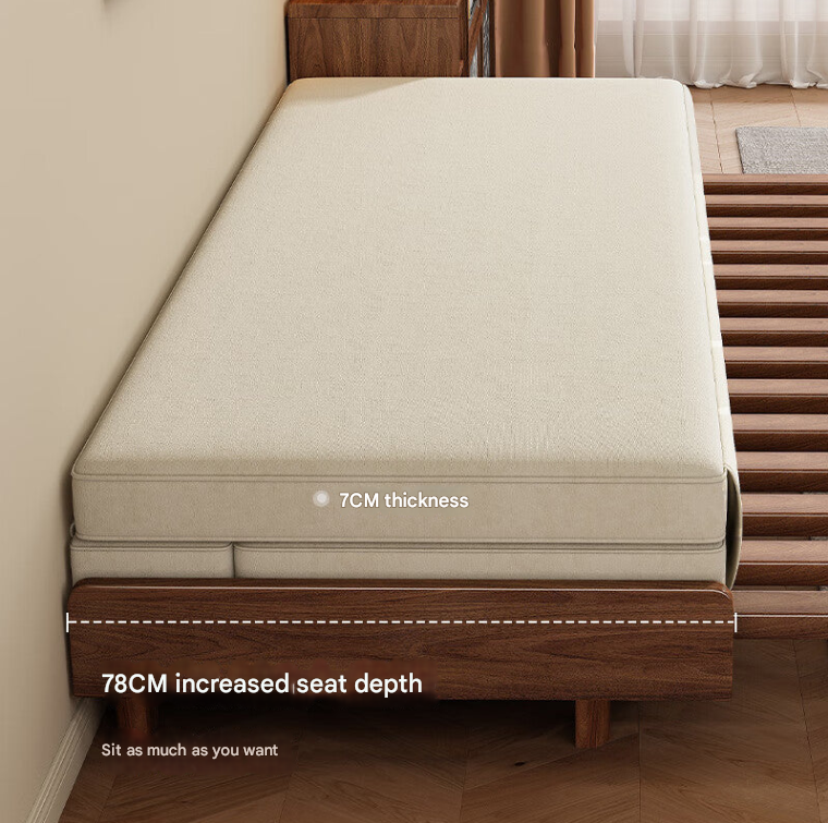 Black Walnut Solid Wood Telescopic Sofa Bed – Folding Dual-Use for Modern Living Rooms