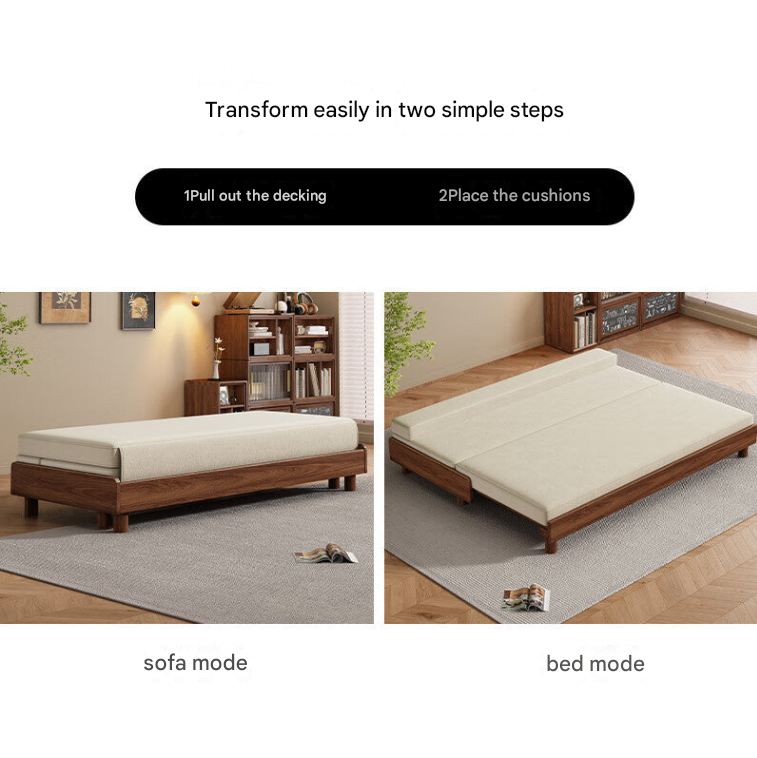 Black Walnut Solid Wood Telescopic Sofa Bed – Folding Dual-Use for Modern Living Rooms