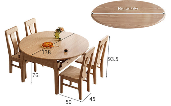 Nordic Ash Wood Dining Table – Retractable Solid Wood Table with Chairs for Modern Apartments