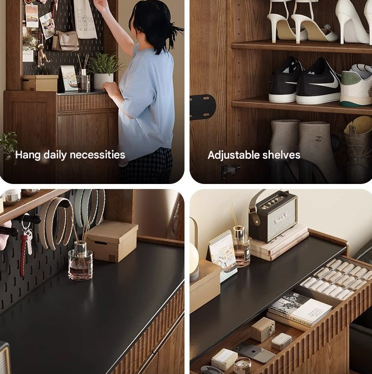 Solid Wood Shoe Cabinet with Drawers – Modern Entryway Storage Organizer