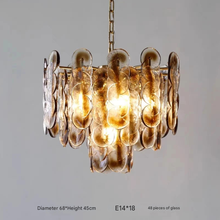 Retro Amber Glass Chandelier – Luxury Pendant Light for Living, Dining & Bedroom Decor