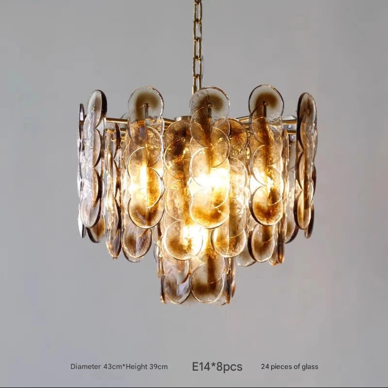 Retro Amber Glass Chandelier – Luxury Pendant Light for Living, Dining & Bedroom Decor