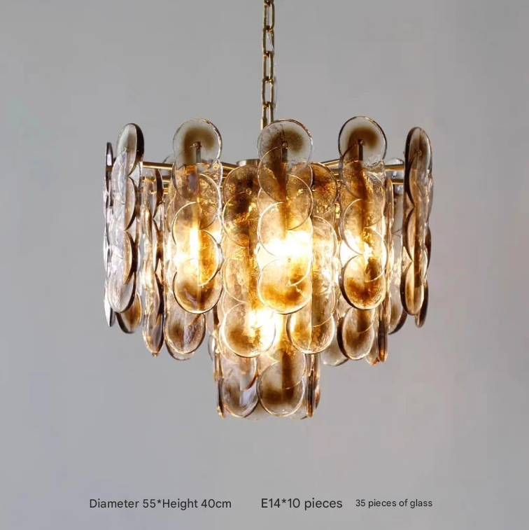 Retro Amber Glass Chandelier – Luxury Pendant Light for Living, Dining & Bedroom Decor