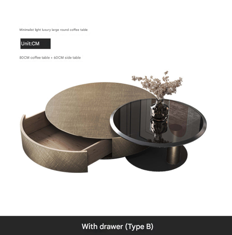 Postmodern Bronze Stainless Steel Coffee Table Set with Tempered Glass – Luxury Round Living Room Design