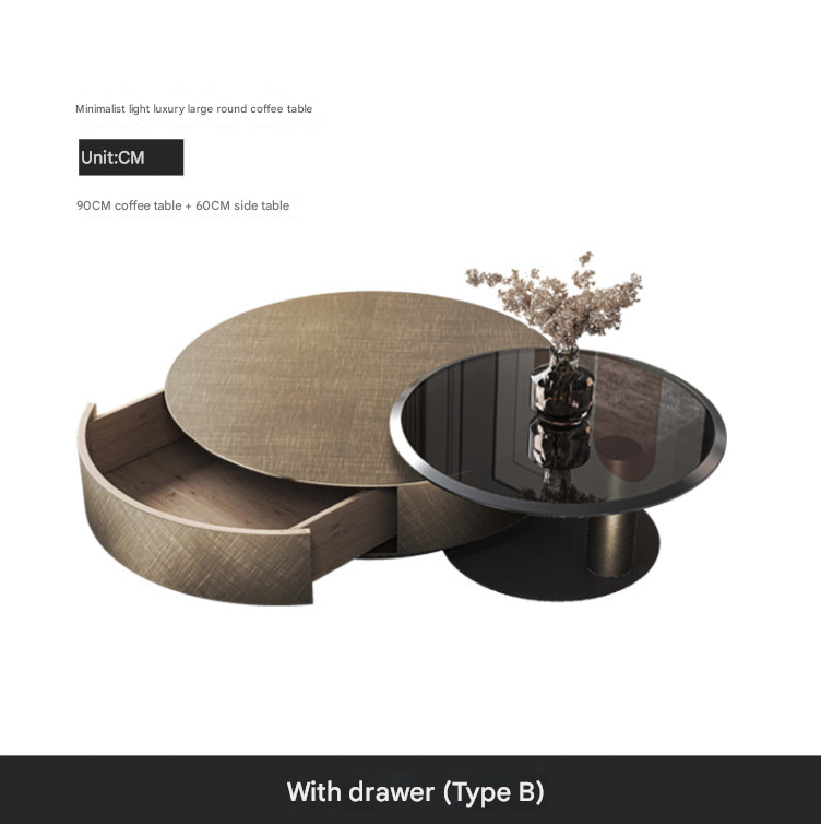Postmodern Bronze Stainless Steel Coffee Table Set with Tempered Glass – Luxury Round Living Room Design