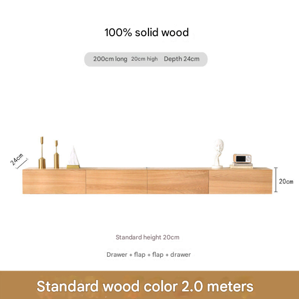 Minimalist Solid Wood Floating TV Cabinet – Wall-Mounted Media Console for Modern Living Rooms