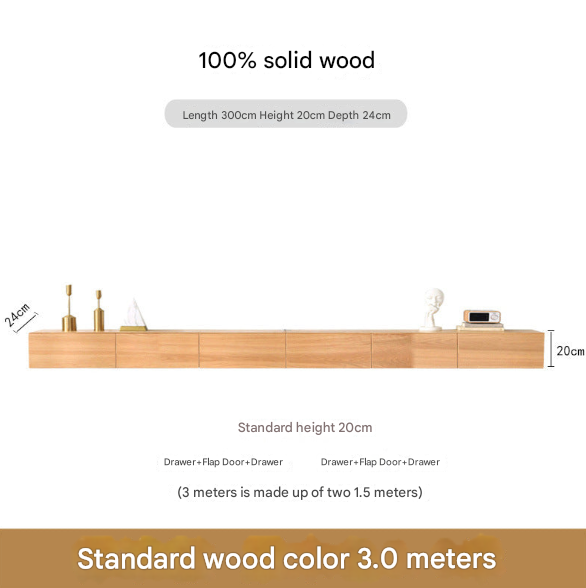 Minimalist Solid Wood Floating TV Cabinet – Wall-Mounted Media Console for Modern Living Rooms