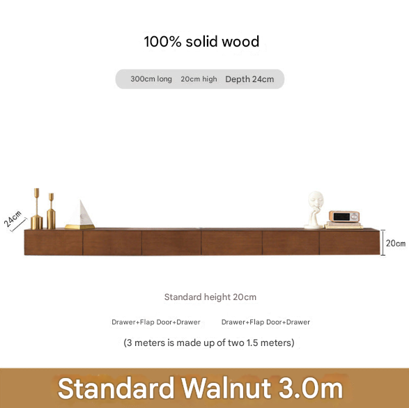 Minimalist Solid Wood Floating TV Cabinet – Wall-Mounted Media Console for Modern Living Rooms