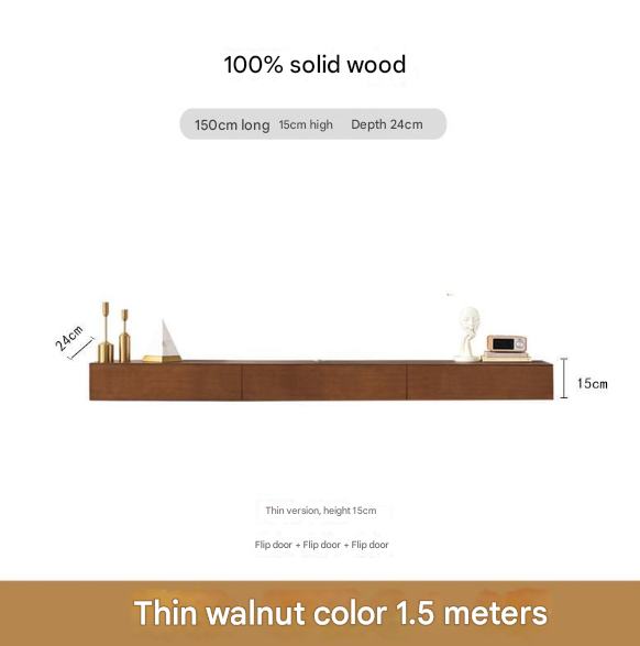 Minimalist Solid Wood Floating TV Cabinet – Wall-Mounted Media Console for Modern Living Rooms