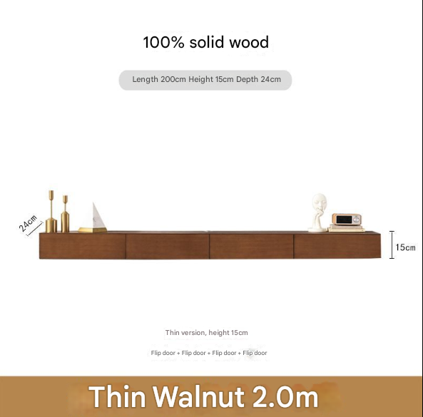 Minimalist Solid Wood Floating TV Cabinet – Wall-Mounted Media Console for Modern Living Rooms