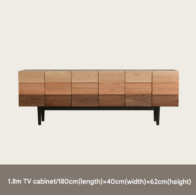 Modern Minimalist Solid Wood TV Cabinet – Black Walnut Media Console with Storage