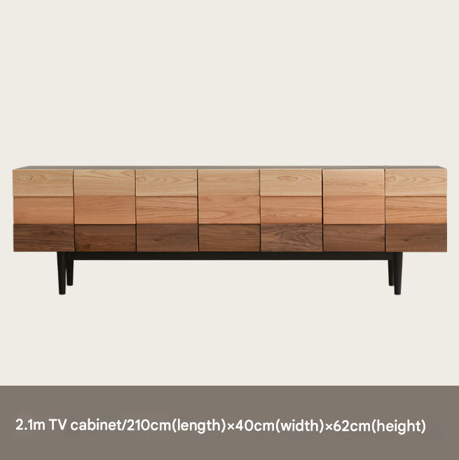 Modern Minimalist Solid Wood TV Cabinet – Black Walnut Media Console with Storage