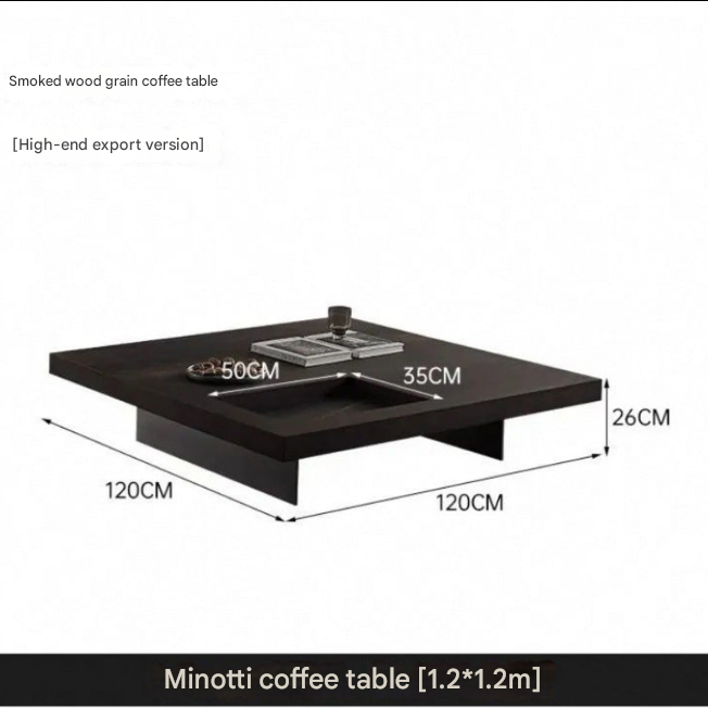 Italian Minimalist Smoked Wood Coffee Table with Recessed Tray – Luxury Square Living Room Design