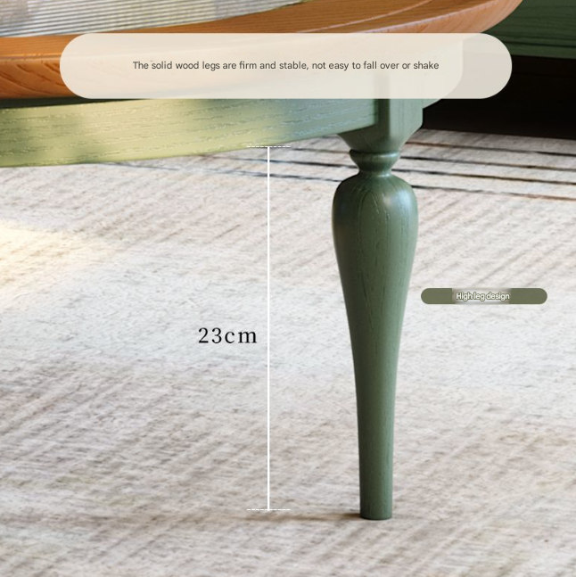 French Retro Round Coffee Table Set – Solid Ash Wood Antique Style for Living Room