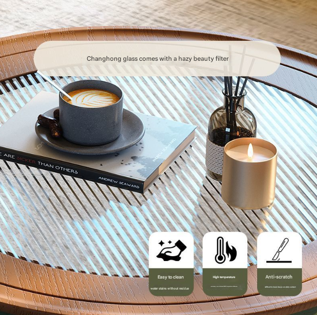 French Retro Round Coffee Table Set – Solid Ash Wood Antique Style for Living Room