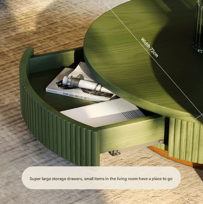 French Retro Round Coffee Table Set – Solid Ash Wood Antique Style for Living Room