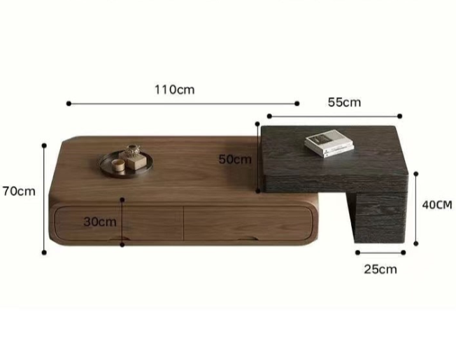 Modern Walnut Retractable Coffee Table with Storage – Multifunctional TV Cabinet Combination