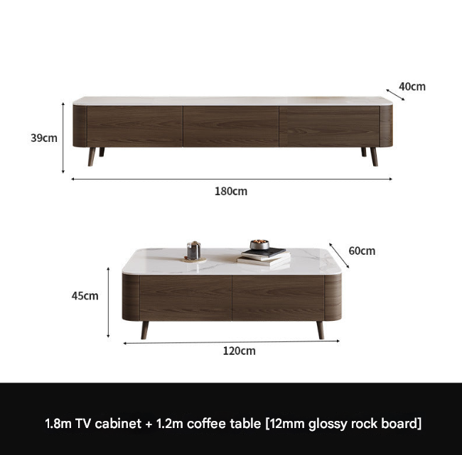 Nordic Walnut TV Cabinet & Coffee Table Set – Modern Rock Plate Living Room Furniture