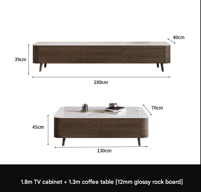Nordic Walnut TV Cabinet & Coffee Table Set – Modern Rock Plate Living Room Furniture