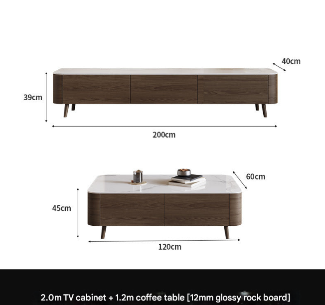 Nordic Walnut TV Cabinet & Coffee Table Set – Modern Rock Plate Living Room Furniture