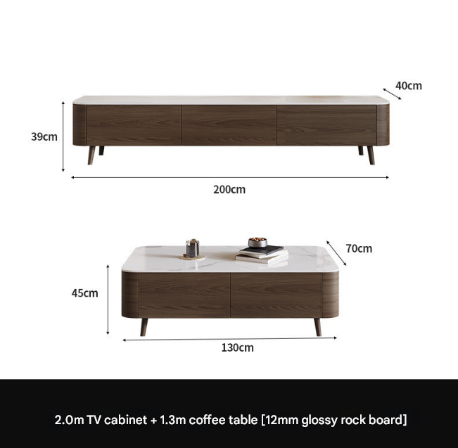 Nordic Walnut TV Cabinet & Coffee Table Set – Modern Rock Plate Living Room Furniture