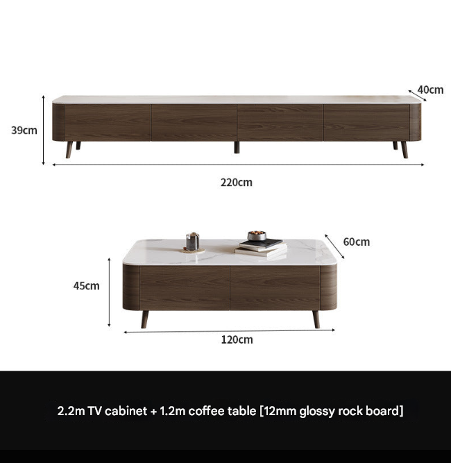 Nordic Walnut TV Cabinet & Coffee Table Set – Modern Rock Plate Living Room Furniture