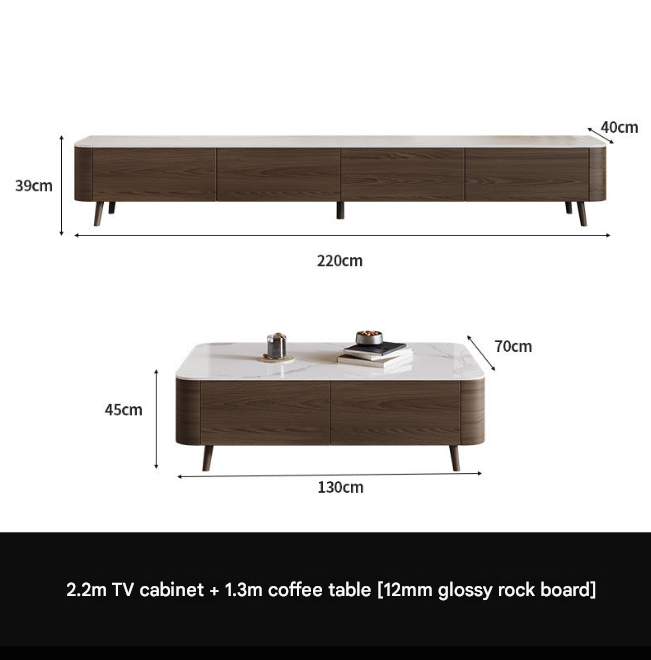 Nordic Walnut TV Cabinet & Coffee Table Set – Modern Rock Plate Living Room Furniture