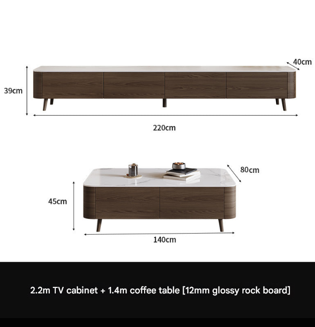 Nordic Walnut TV Cabinet & Coffee Table Set – Modern Rock Plate Living Room Furniture