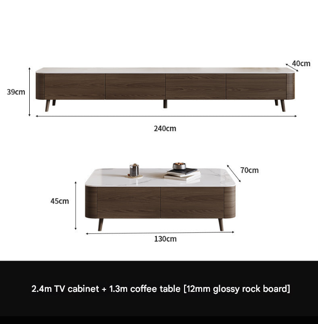 Nordic Walnut TV Cabinet & Coffee Table Set – Modern Rock Plate Living Room Furniture