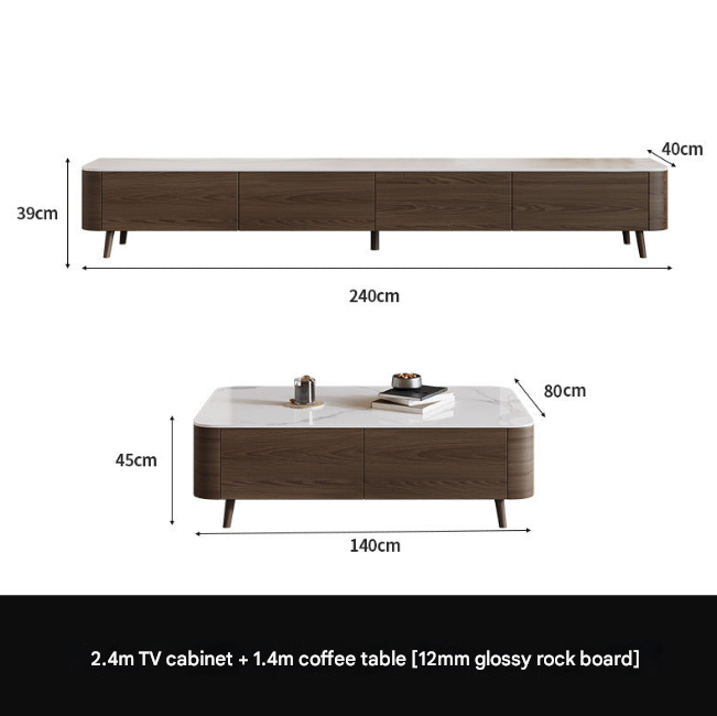 Nordic Walnut TV Cabinet & Coffee Table Set – Modern Rock Plate Living Room Furniture