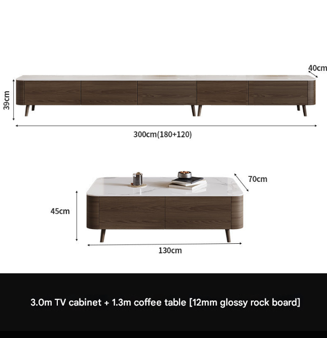 Nordic Walnut TV Cabinet & Coffee Table Set – Modern Rock Plate Living Room Furniture